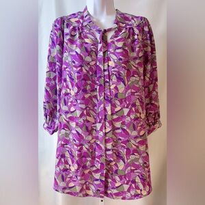 Twiggy LONDON Long‎ Sleeve Purple/Pink 70’s Retro Vibe Tunic Blouse Top size XS